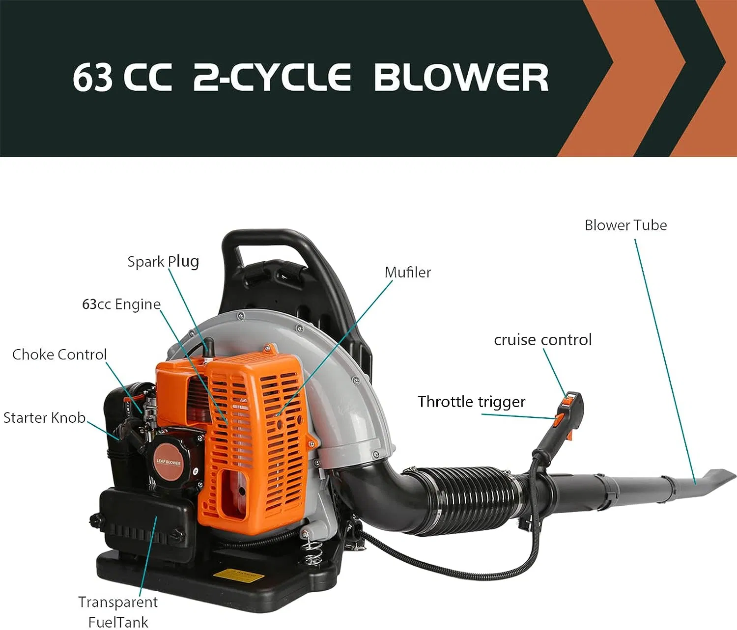 Commercial 2 Stroke Garden Yard Tool Back 63cc Petrol Backpack Leaf Blower