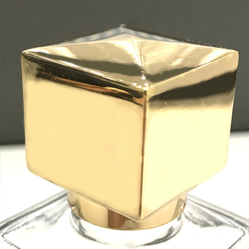 Classic Cube Shape Zamak Heavy Metal Glass Perfume Bottle Caps