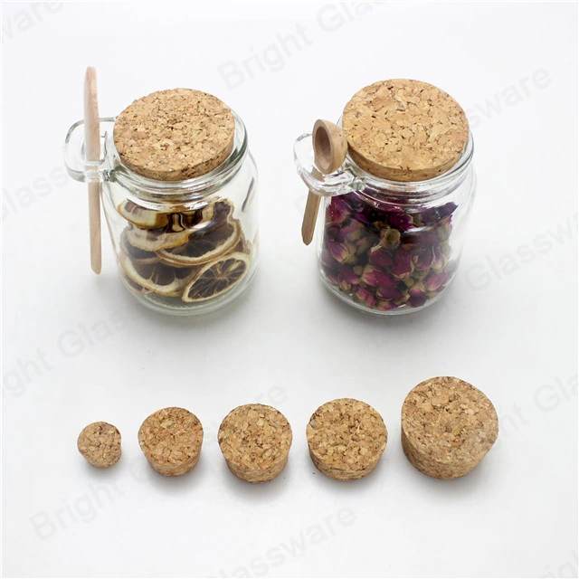 Hot Sale 8oz Glass Storage Jar with Wooden Spoon and Cork Lid