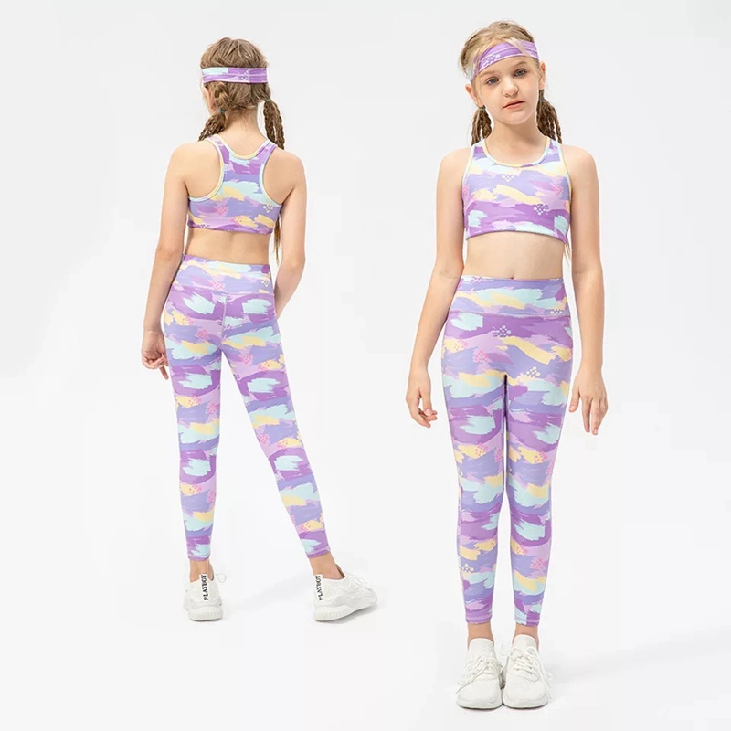 Personaliza tu propio diseño Activewear para niños Chicas, 2 PCS Cute Colorful Athletic Dance Yoga trajes Camiseta de tirantes + Leggings deportivos conjunto para gimnasia ejercicio