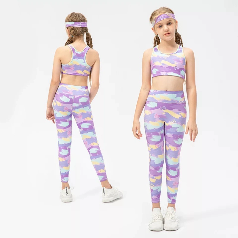 Personalizar o seu próprio Ativewear de Design para Crianças, 2 PCS, leggings de atletismo de ioga coloridas e bonitas, camisola sem mangas e leggings de desporto, tudo para ginástica Fitness