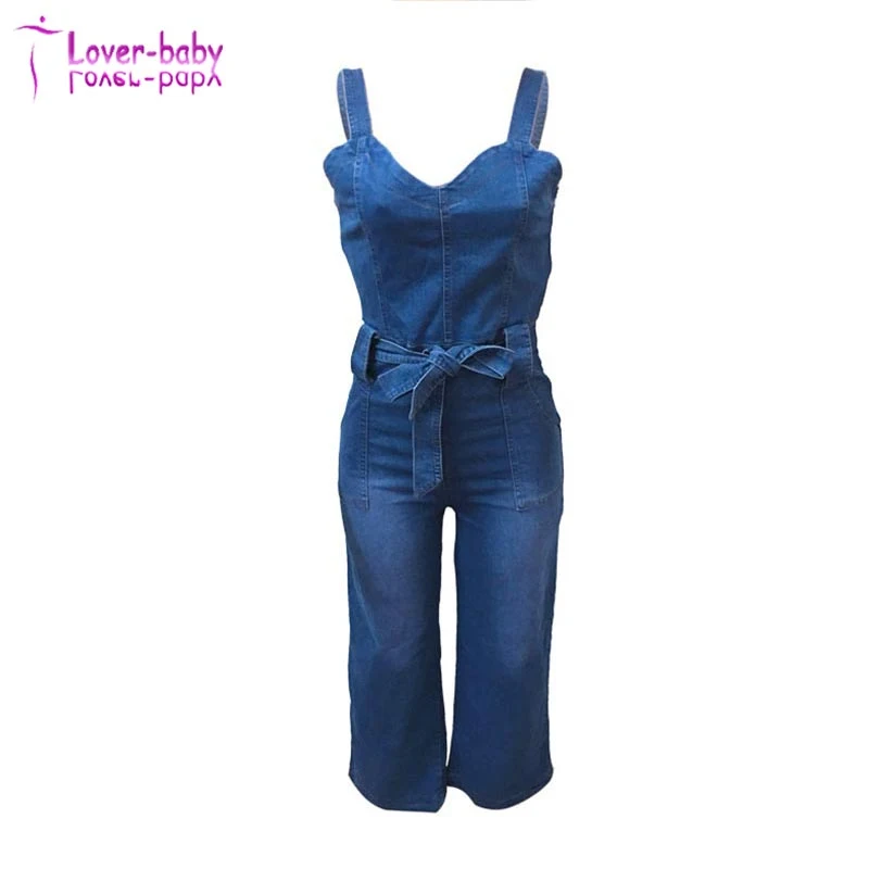 Tirantes anchos Denim Jumpsuit sexy con la correa