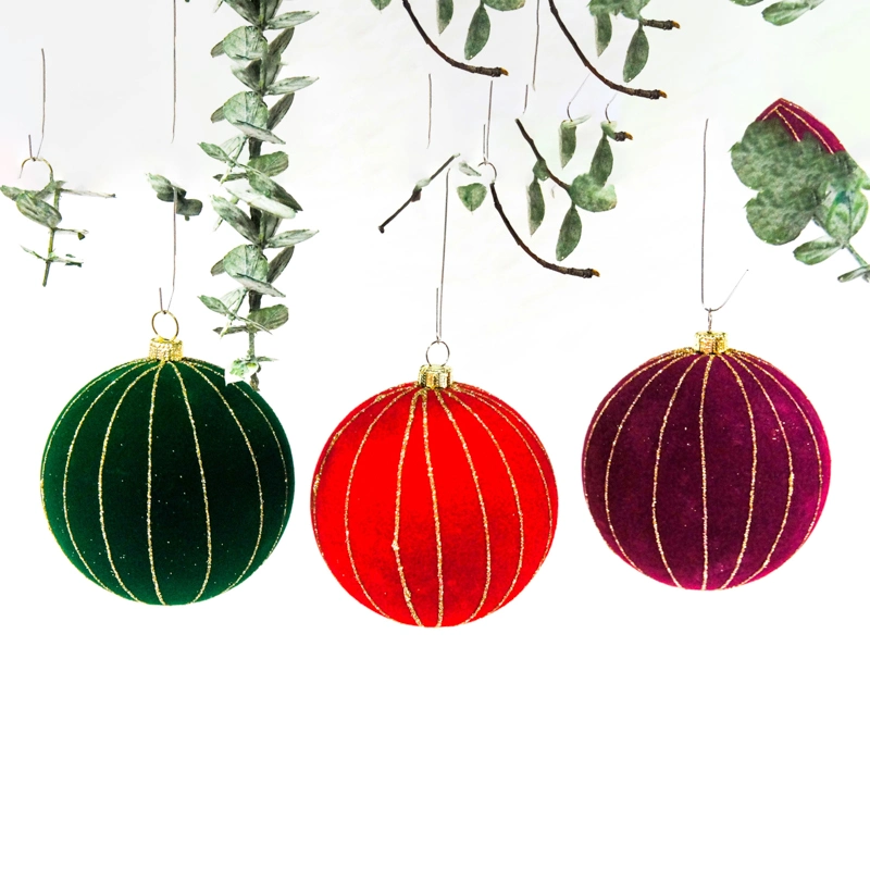 Red and Green New Flocking Christmas Glass Ball Hanging Christmas Tree Decoration