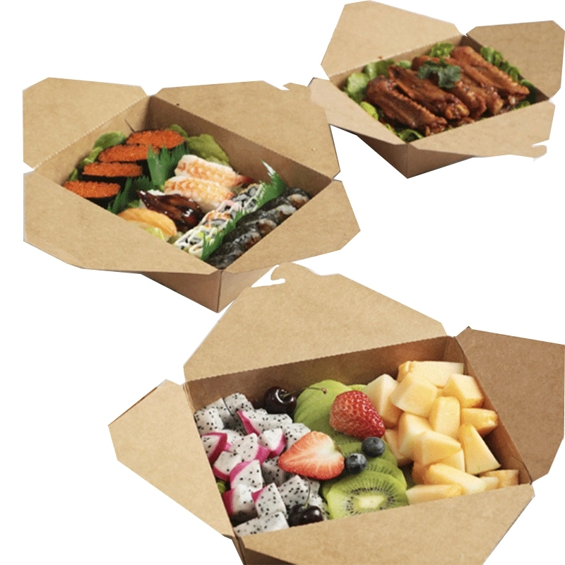 Logotipo personalizado biodegradables Fuga y engrasar la resistencia de cartón kraft comida para llevar envases de papel Hamburger Hotdog caja caja de Fichas de cuadro de saque el recipiente