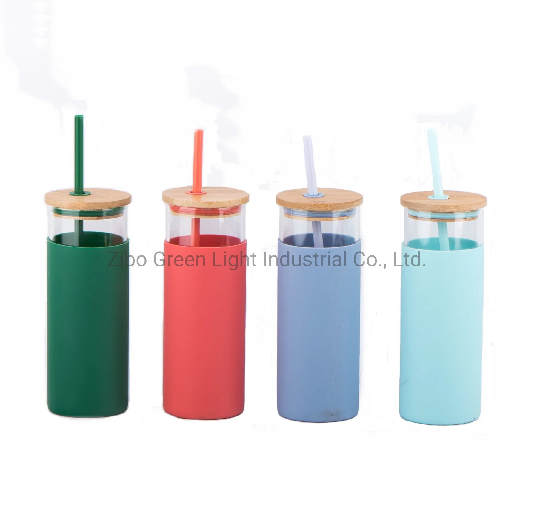 500ml Borosilicate Glass Cup Drinking Glass for Beverage with Silicon Case Bamboo Lid and Plastic Straw