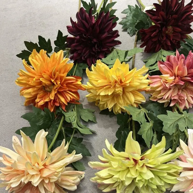 Decoration Artificial Dahlia Flower Single Stem Silk Flowers Artificial Greenery Dahlia Flower