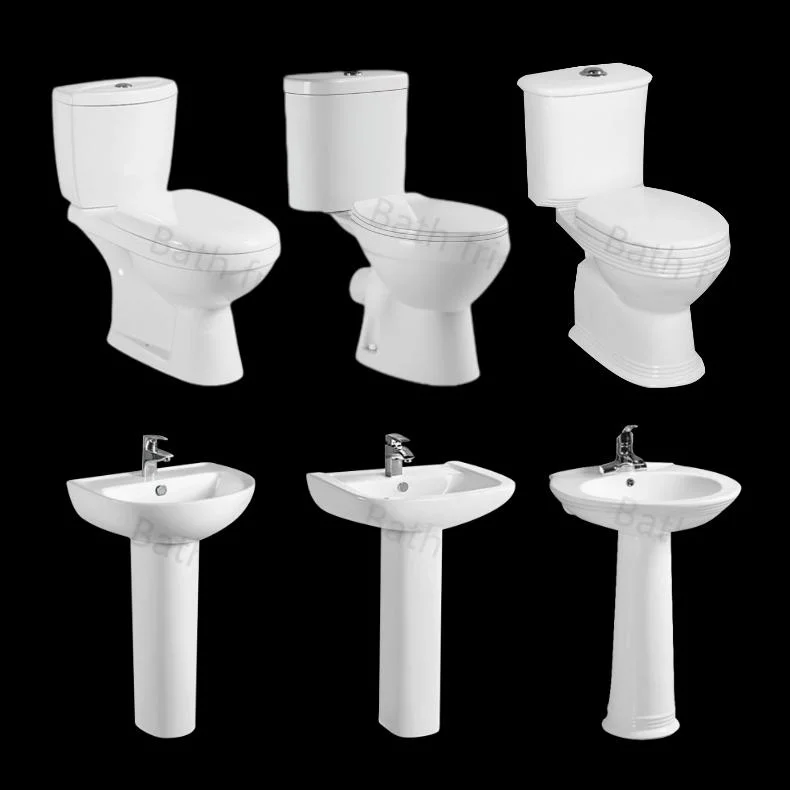 Africa Ventes chaudes Ensemble sanitaire Sénégal Prix de gros P Trap Washdown Deux pièces Toilettes Salle de bain Céramique Lavabo sur pied