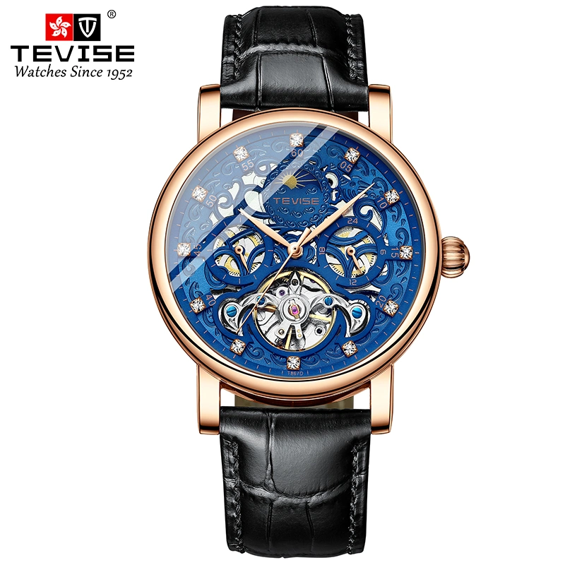 Luxury Brand Tourbillon Mens Watches Diamond Fashion Leather Automatic Mechanical Watch