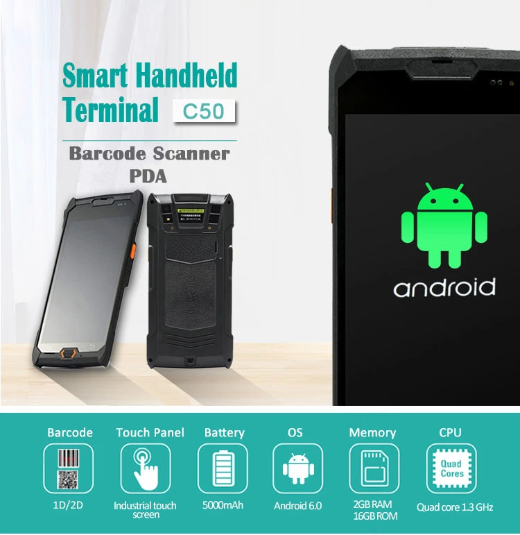 شاشة EMV Touch PDA Android المحمولة بحجم 5.5 بوصة قائمة جرد قوية للهواتف الذكية إدارة مجمع بيانات GPS (C50)