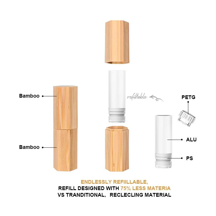 Natural Bamboo and Wood Lipstick Tube DIY Bamboo Lip Balm Tube Can Be Customized Logo