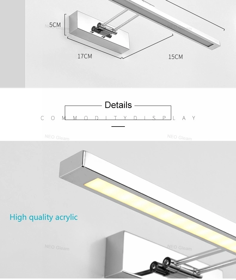 Mirror Light LED Bathroom Wall Lamp Mirror Glass Waterproof Anti-Fog Brief Modern Stainless Steel Cabinet LED Light (WH-MR-39)