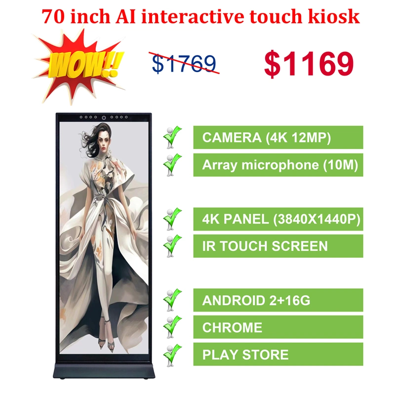 70 pulgadas de pantalla completa pantalla táctil con precio promocional de Cámara y micrófono 1169 USD