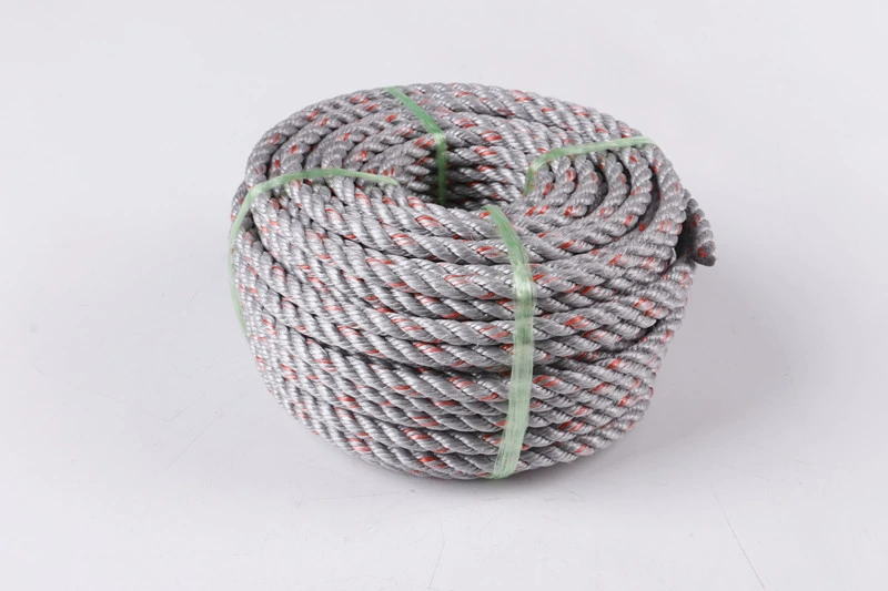 PP Plastic Danline Rope 3 Strands Grey Color with Red Streak