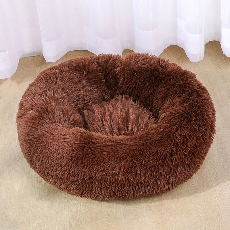 Factory Design Pet Bed Dog Round Cat Winter Warm Sleeping Bag Long Plush Soft Pet Nest Round Depth Kennel Pet Nest