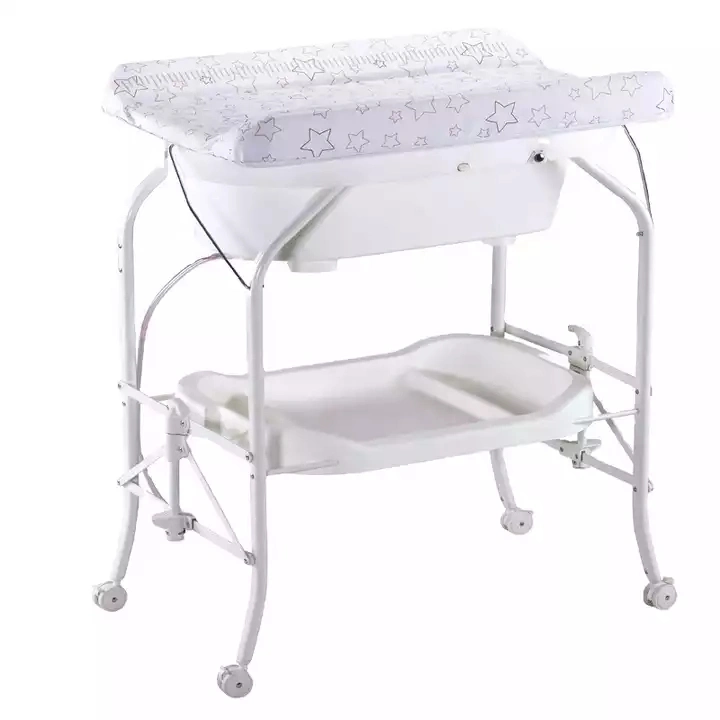 BS220c Table à couches pliable pour bébé moins chère avec roulettes et rangement Table de bain pour bébé