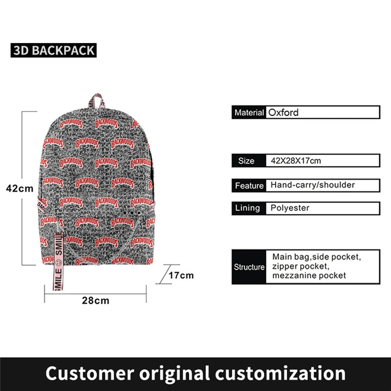 Wholesale/Supplier 3D Cartoon Print Backwoods Mochila de cigarros impresión de logotipo personalizado Se recibieron bolsas de portátil impermeables con Zipper