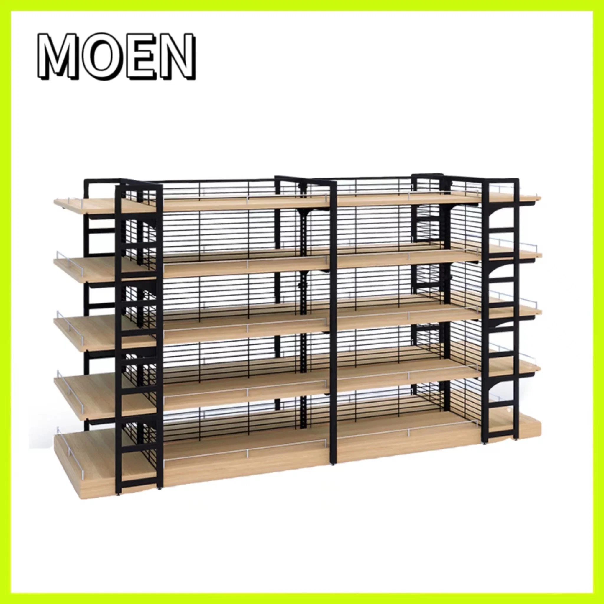 Double Sided Shop Racks Aluminum Frame High quality/High cost performance  Wooden Store Display Shelf