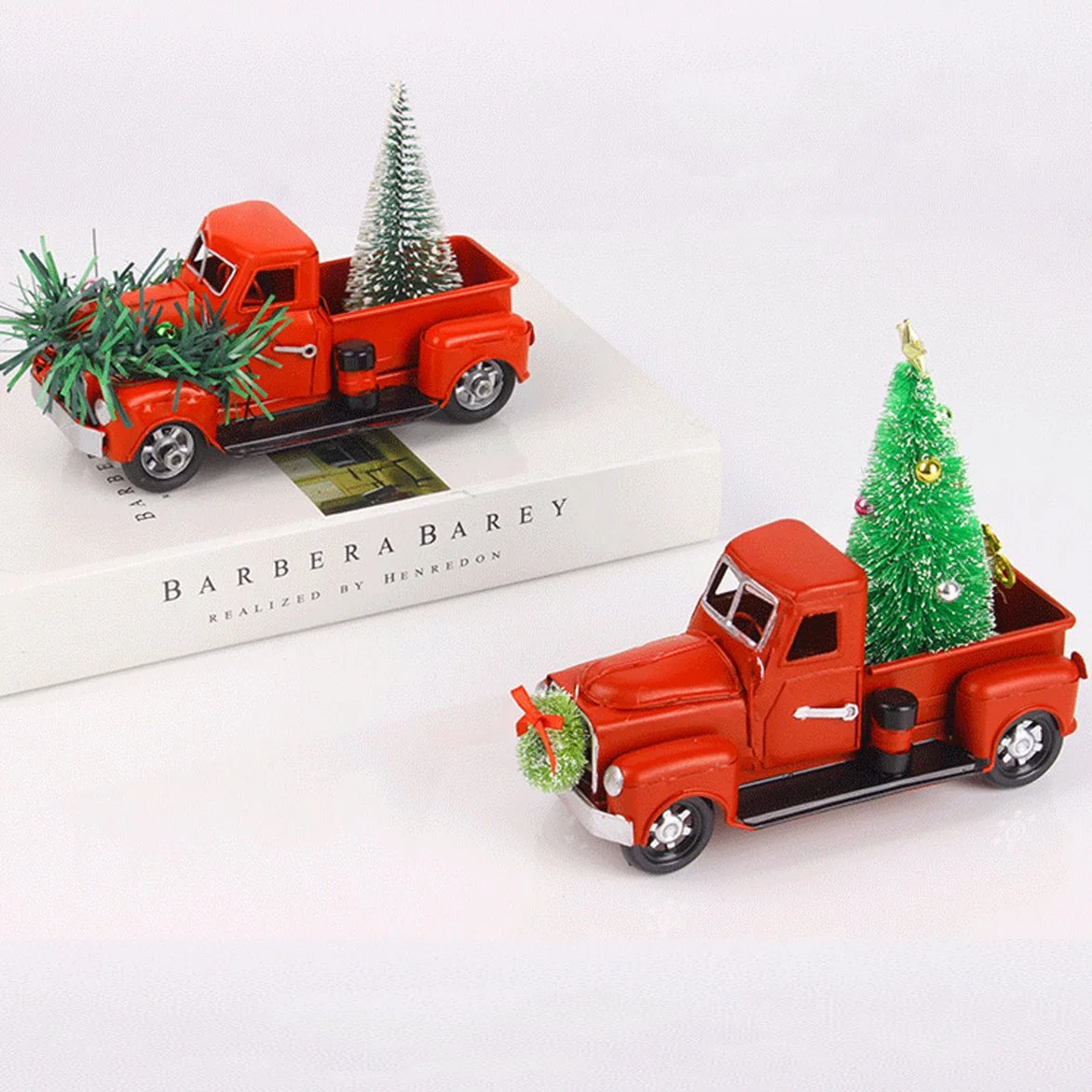 Handmade Ornament Christmas Decorative Model Vintage Red Metal Truck Decor