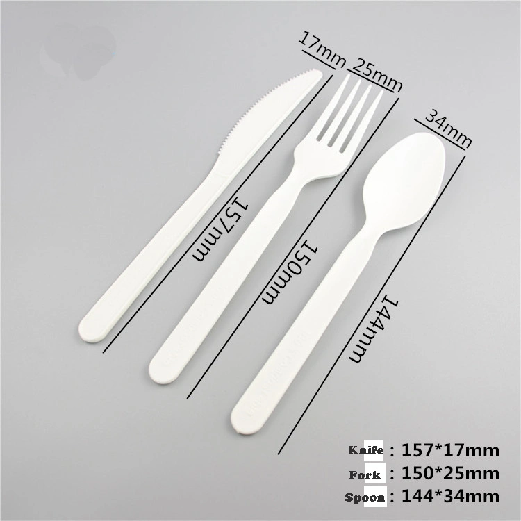 100% PLA Disposable Degradable Cutlery Set of Knife Fork Spoon