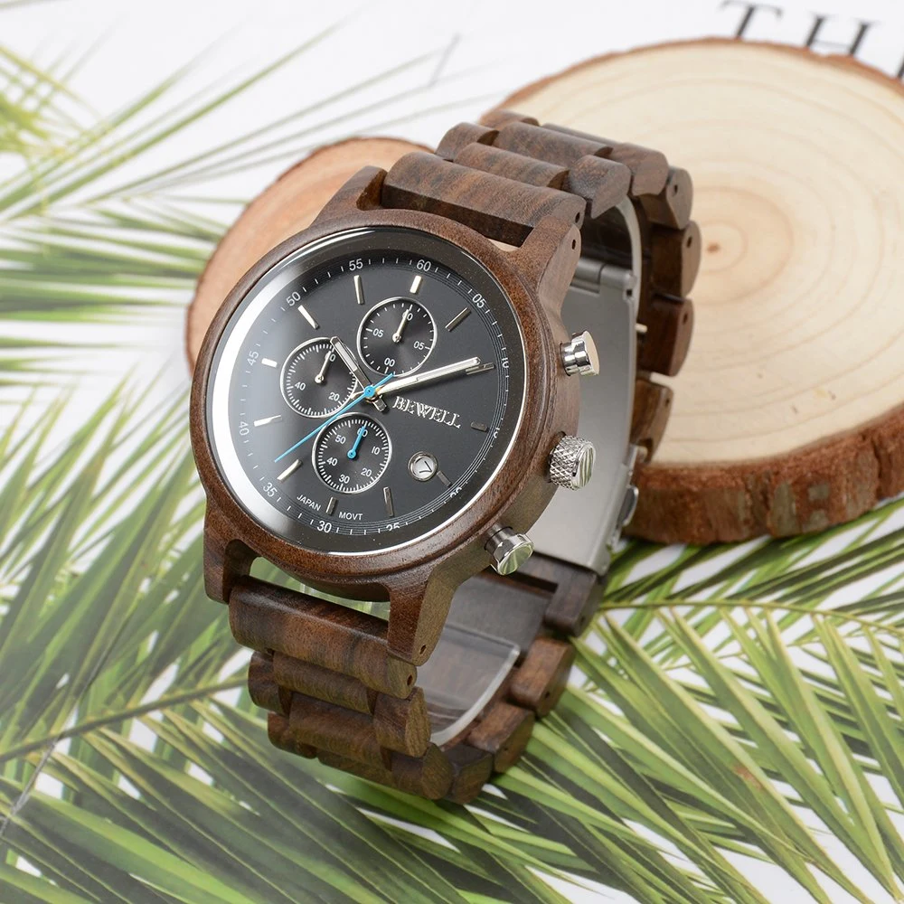 Bewell regalo al por mayor reloj nuevo diseño de Madera Natural personalizada caso y la banda Chronograph hombres reloj de madera