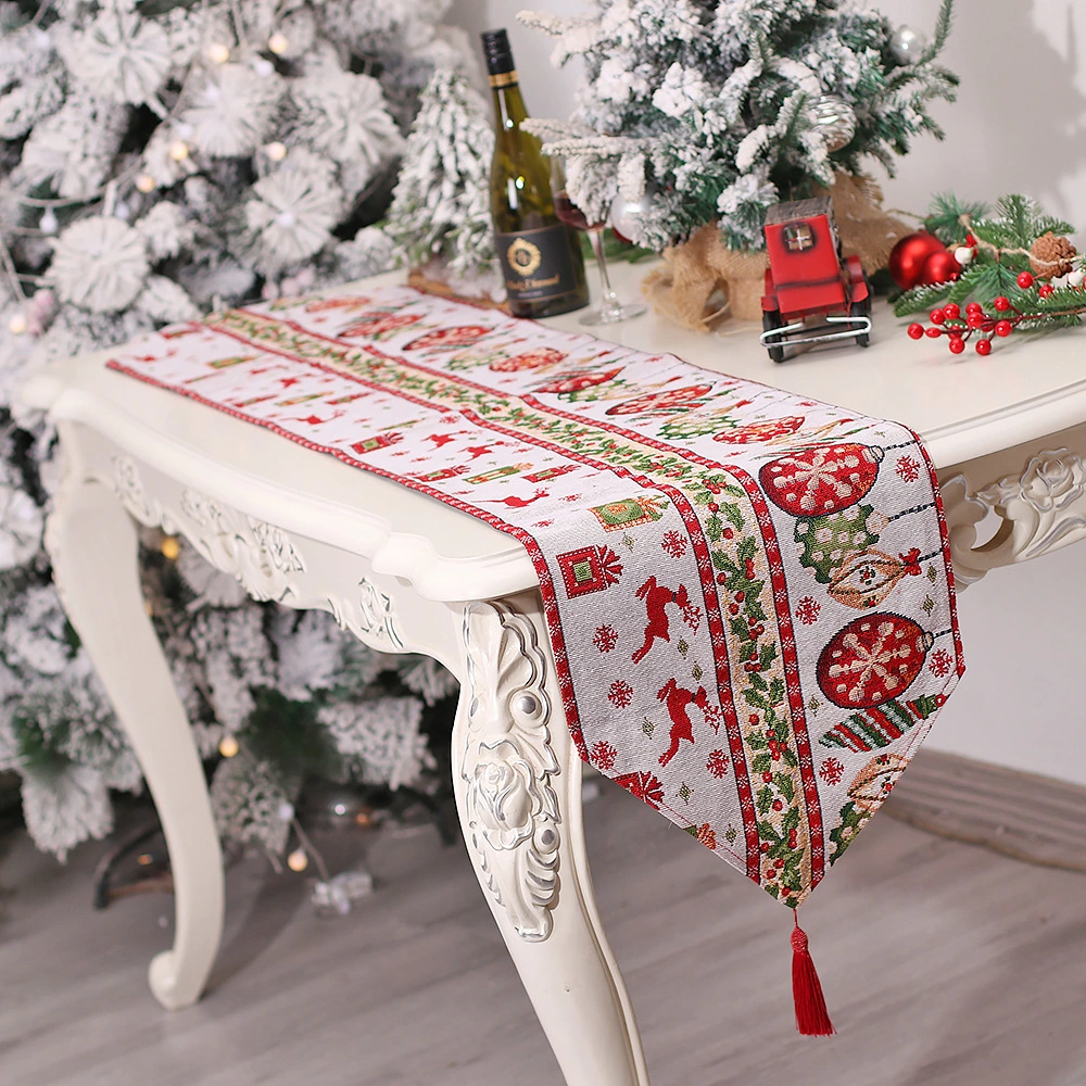 Christmas Cross-Border New Kitchen Table Dress up Props Knitted Cloth Tassel Table Flag Insulation Pad Cartoon Tablecloth