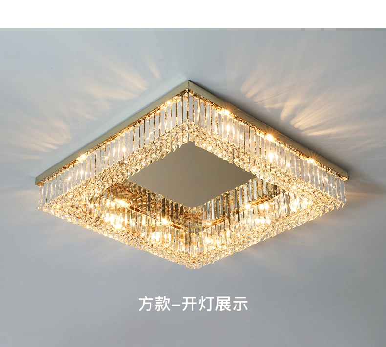 Modern Luxury Crystal Chandelier Lighting Living Room Square Lobby Light Gold Lamp