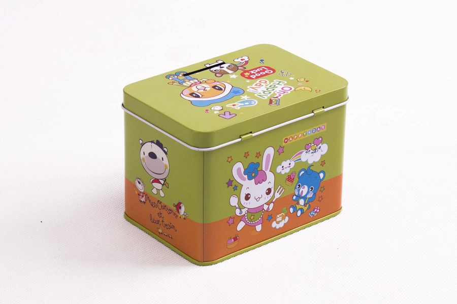 Rectangular Hinged Lid Gift Money Saving Tin Can Coins Bank Metal Box with Lock and Key for Kids Saft Tin Box