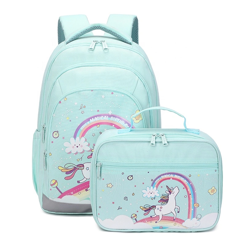 Backpack ODM OEM Wholesale/Supplier Factory Cartoon Printing Nylon Soft Breathable Multi Zipper Wholesale/Supplier Girl School Bag Set