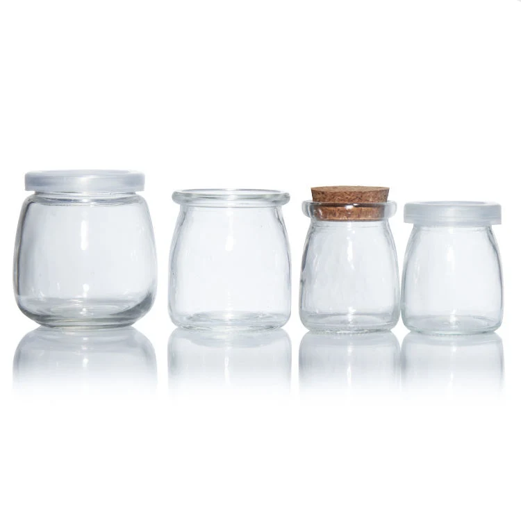 Food Container Bottles Storage Pudding Jar Yogurt Milk Clear Glass with Plastic Lid Cheap 100ml 200ml Idea Bottle Cork Round