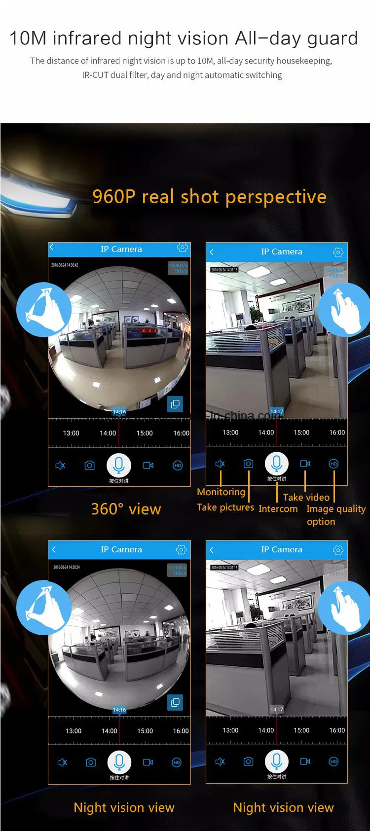 960p a 2,4 Ghz Wireless WiFi Seguridad panorámicas de la bombilla de CCTV Cámaras IP