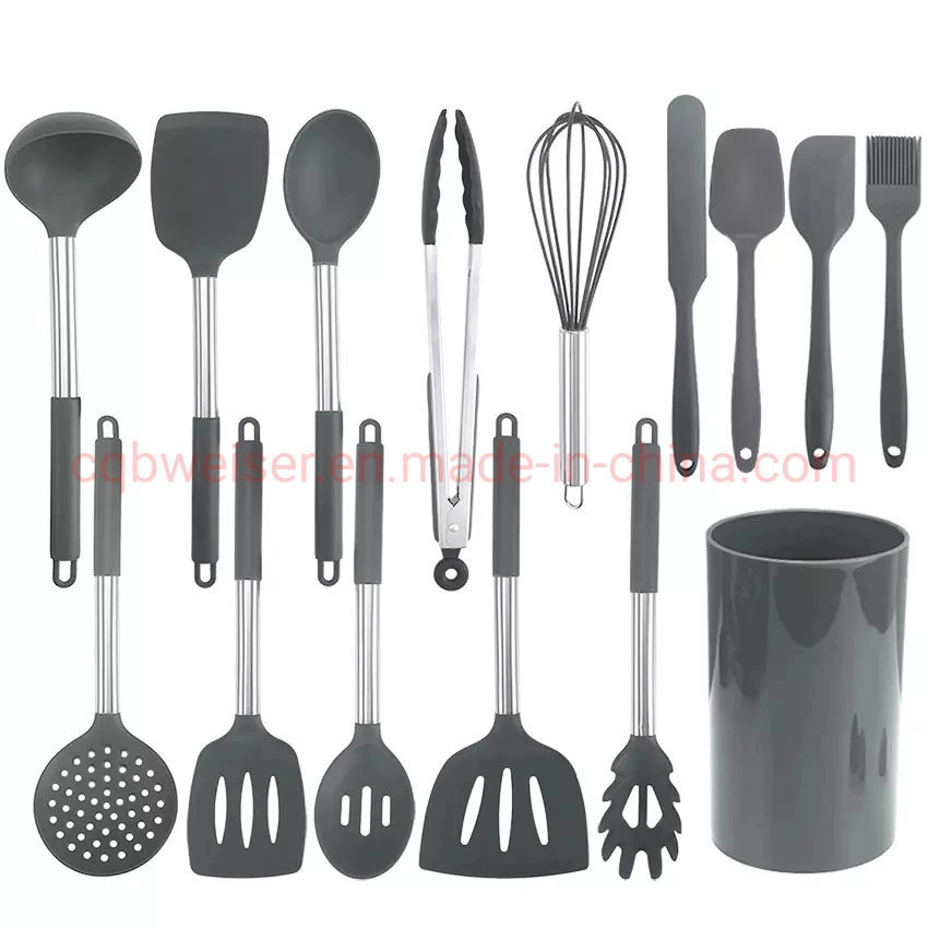 Kitchenware Heat Resistant Silicone with Stainless Steel Handle Cooking Set