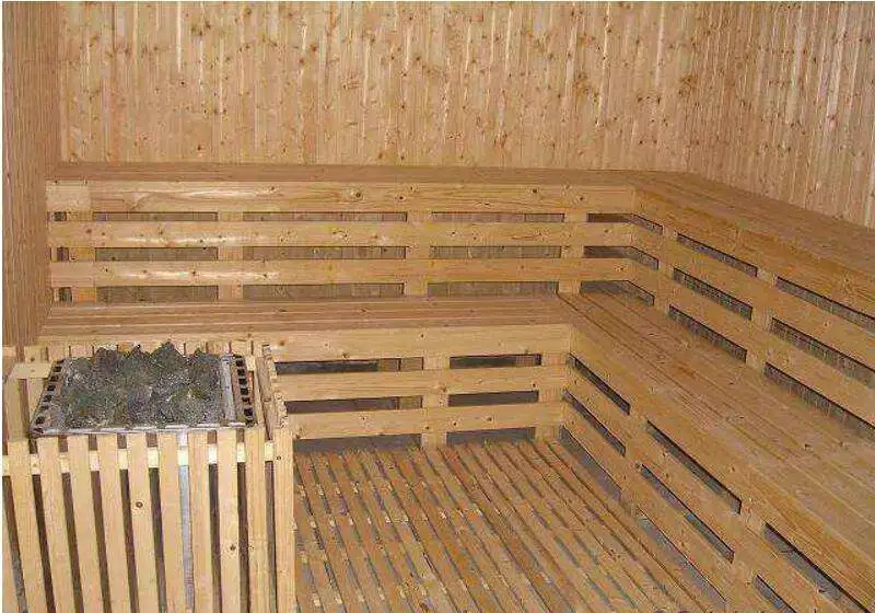 Eckmodell 6 Person Bad Holz Trockendampfsauna Zimmer