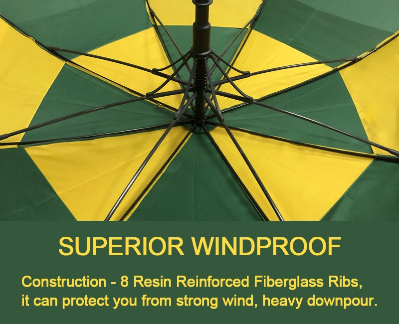 High/Premium Quality Luxury Fiberglass Vented Weatherproof Windproof Golf Umbrella for Men/Adult with Custom Logo