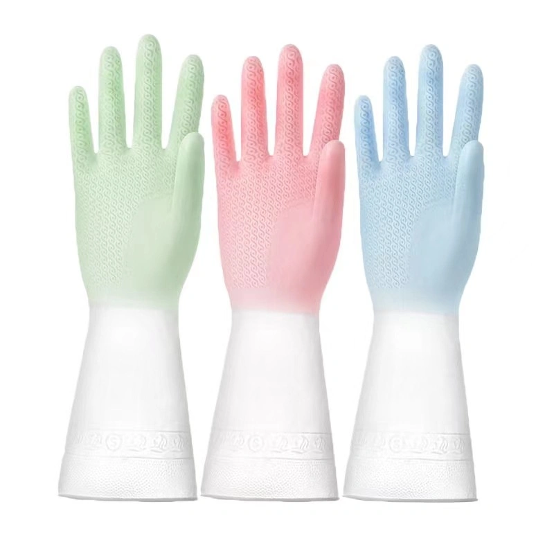 PVC Magic Cleaning Dishwashing Waterproof Scrubber Household Gloves Kitchen