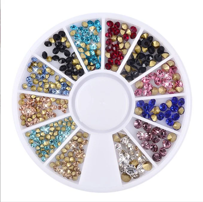 12 Grids Mixed Colorful Nail Crystals Rhinestones Ab Heart Sharp Flat Nail Charms