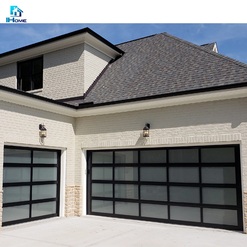 Black Aluminum Frame Automatic Frosted Tempered Glass Panels Garage Door Prices