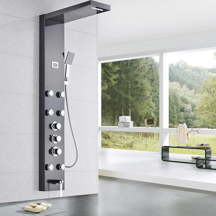 Factory Price Black Thermostatic Shower Panel Waterfall Bathroom Accessories