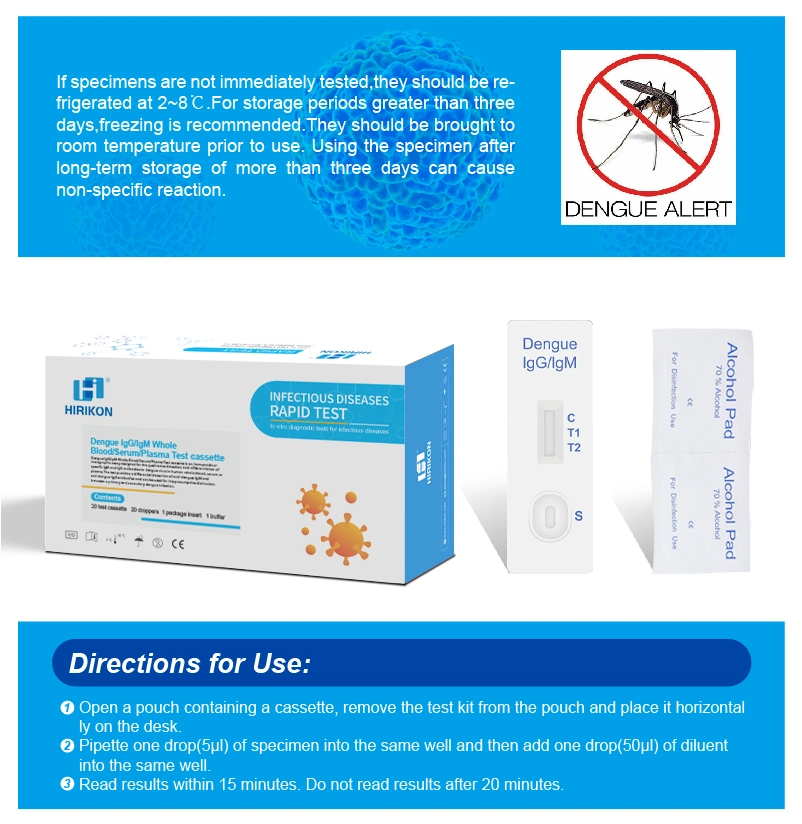 HIrikon Rapid Diagnostic Test Dengue IgG/IgM &amp; NS1 Combo Rapid مجموعة الاختبار