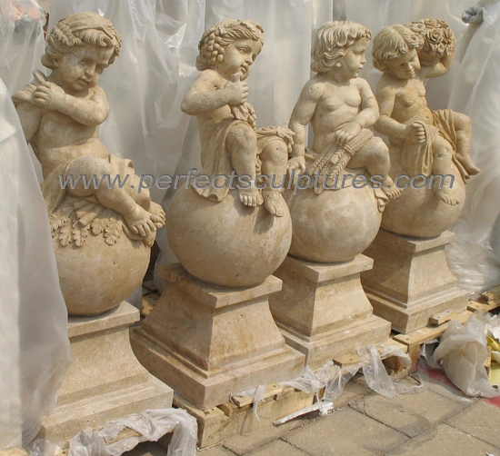 El tamaño de la vida de piedra de mármol de la estatua del Jardín de cupido Angelito niños escultura (SY-X072)