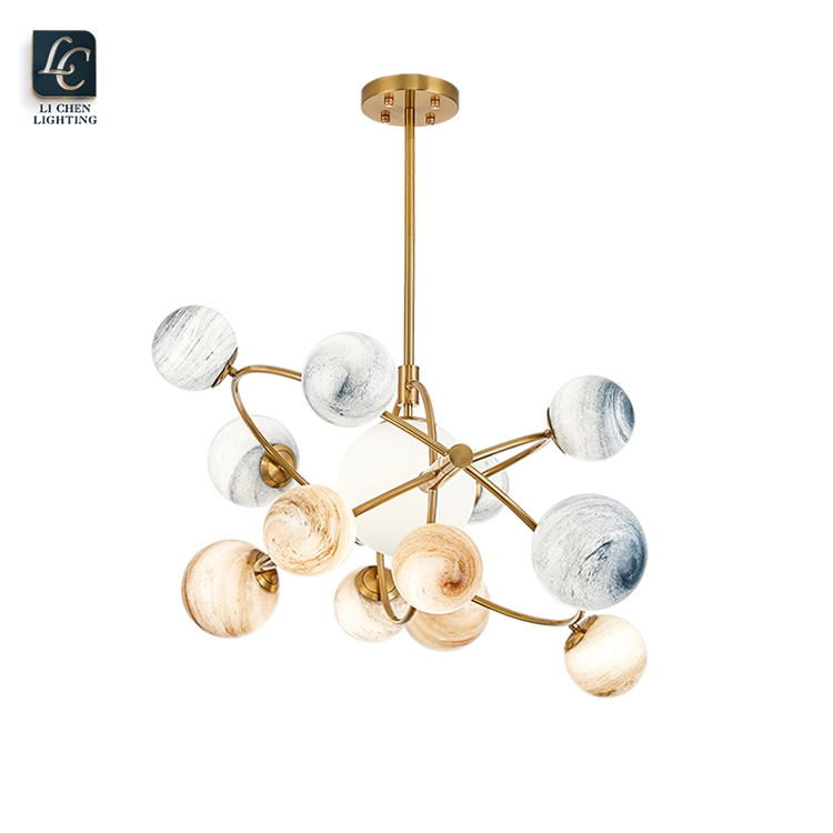 Planet Chandelier Iron Frame Glass Globe Modern Pendant Lamp