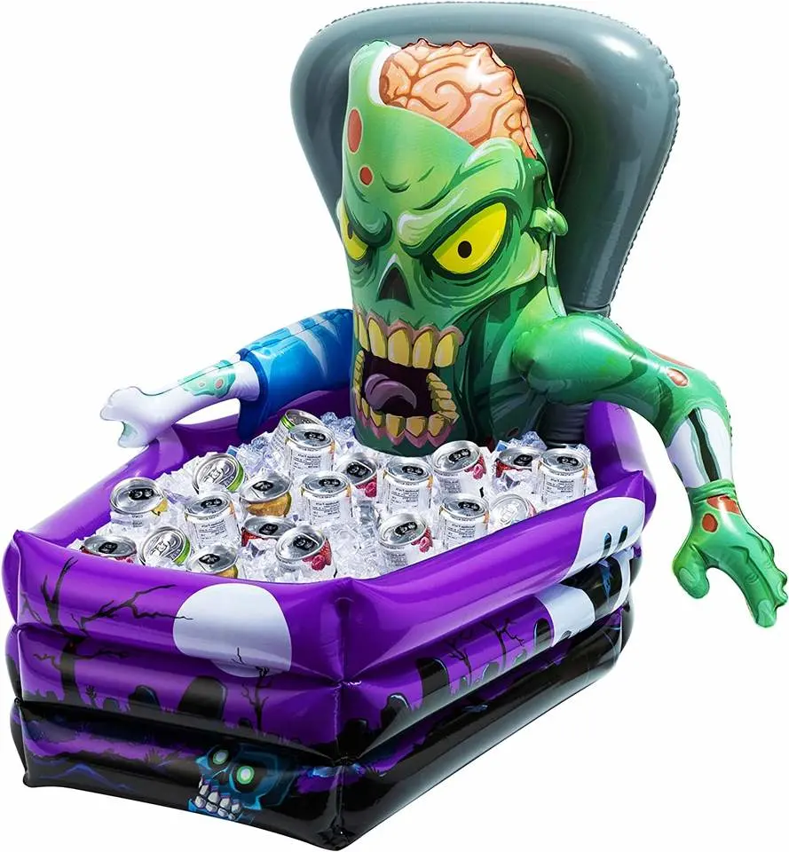 8halloween Skeleton Coffin Inflatable Ice Bucket for Pool Floating Drink Fruit Cool Box Inflatable Serving Bar Salad Ice Tray