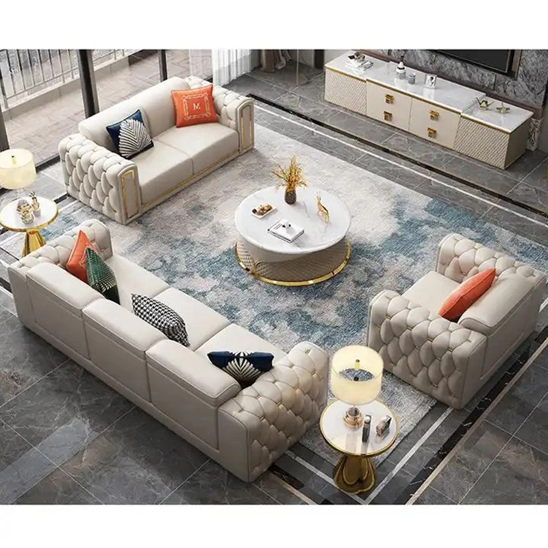 Modern Luxury Art Style Leather Sofa Set Villa Living Room Furniture Sofa