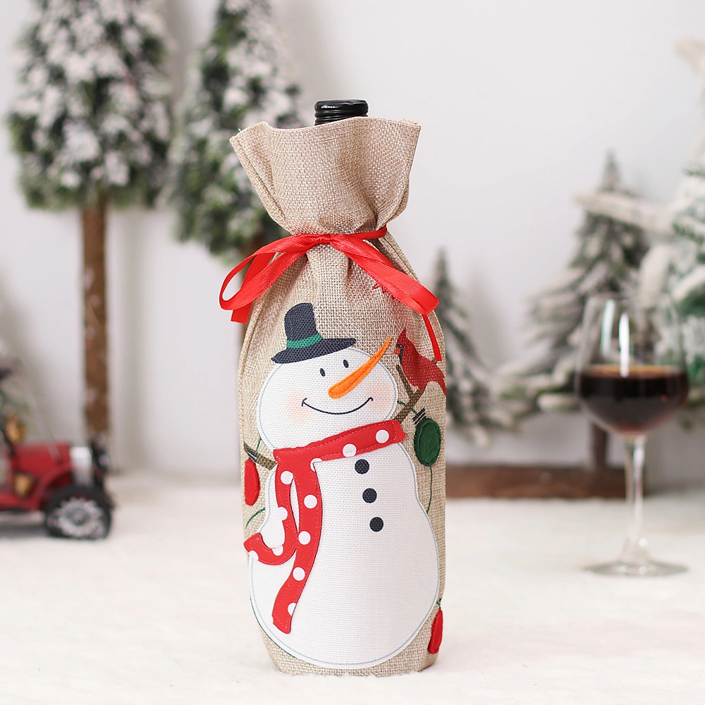 Amazon Venta caliente tapa de la botella de vino decorativo muñeco de nieve/Santa Casa de patrón de la decoración del Partido de la bolsa de botella de vino