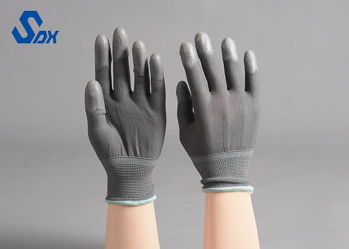 Guanti Da Lavoro Knitted Safety Black White PU Palm Fit Nylon Polyester Safety Work Gloves Guantes Anticortes