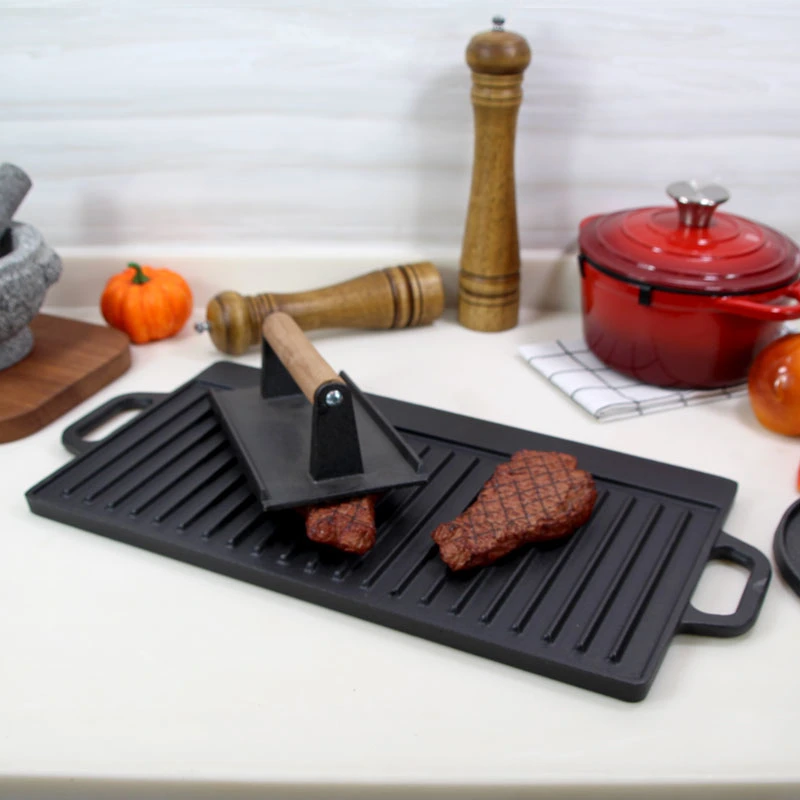 Presenaseoned Gusseisen Doppel Brenner Reversible Grill Grill Griddle Größe: 43X23cm