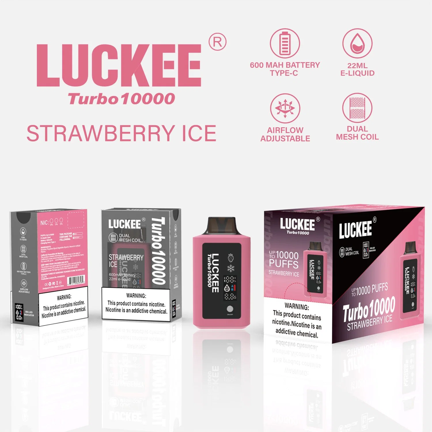 US-Lager Kostenloser Versand Einweg Vape Turbo 10000 Puffs 22ml Flüssige Doppelmaschspulen mit LED-Anzeige