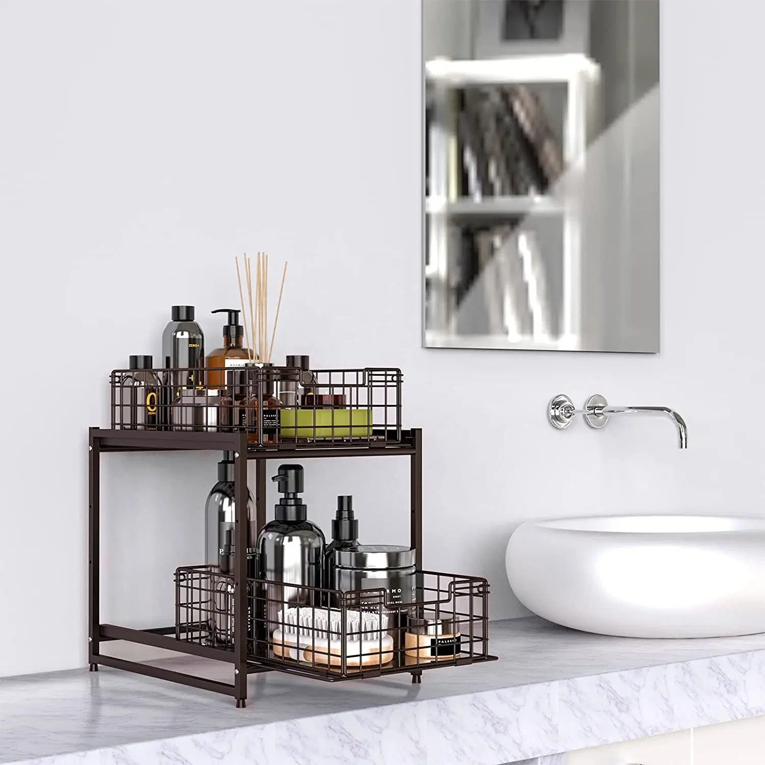 Pull out Bathroom Cabinet Storage Rack Home Organization Under Sink