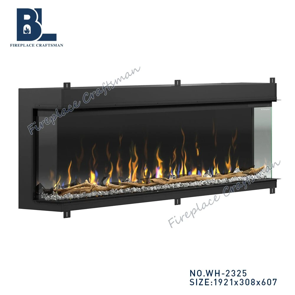 Modern 3 Sides Simulation LED Master Flame Wall Built in Electric Wood Burning Stoves Fireplace