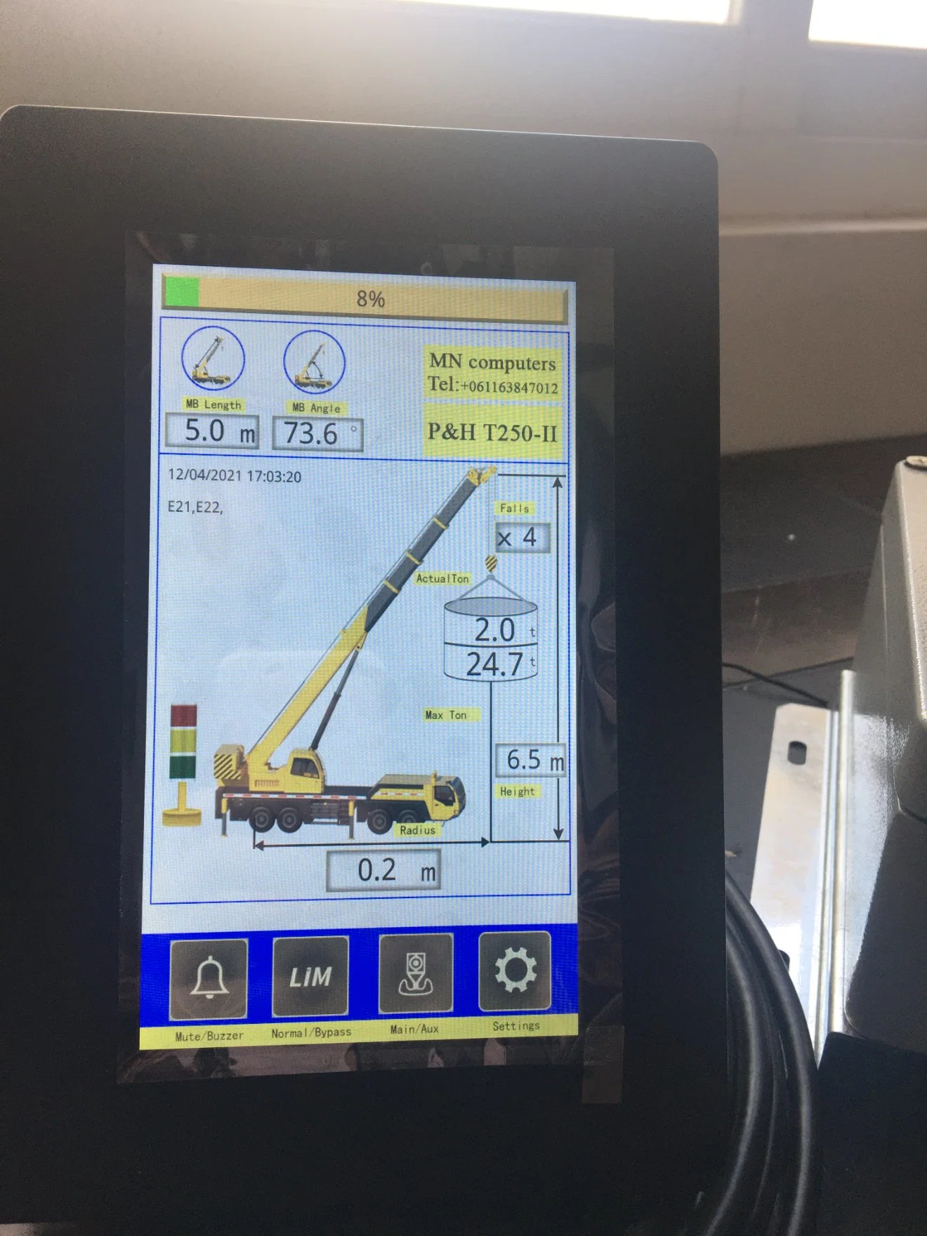 Sistema de monitoreo de seguridad indicador de momento la carga de grúas pesadas