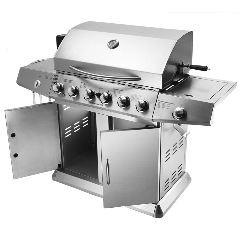 Gas BBQ Grill 6 Brenner aus Edelstahl mit seitlichem Brenner